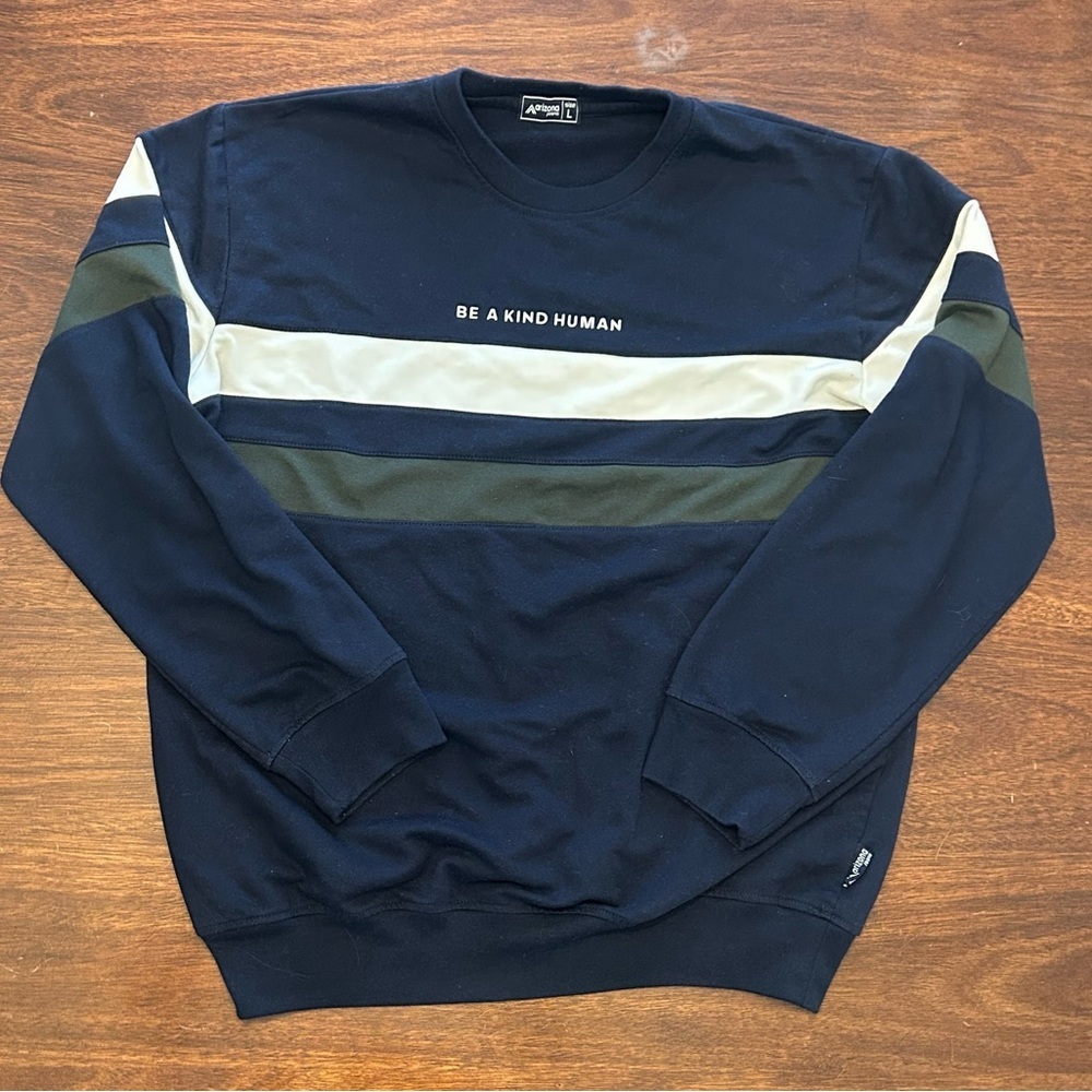 Arizona Jean Company Navy Pullover with White and Olive Stripes